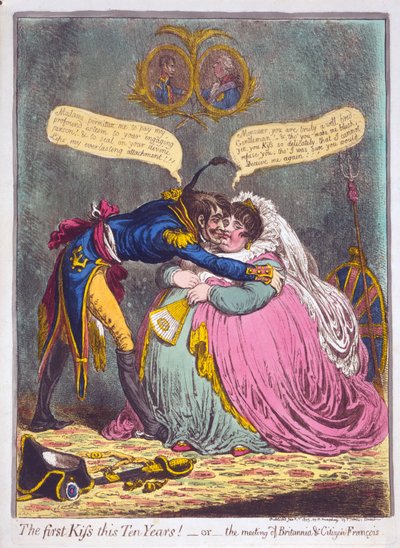 The First Kiss this Ten Years! Or the meeting of Britannia and Citizen Francois by James Gillray